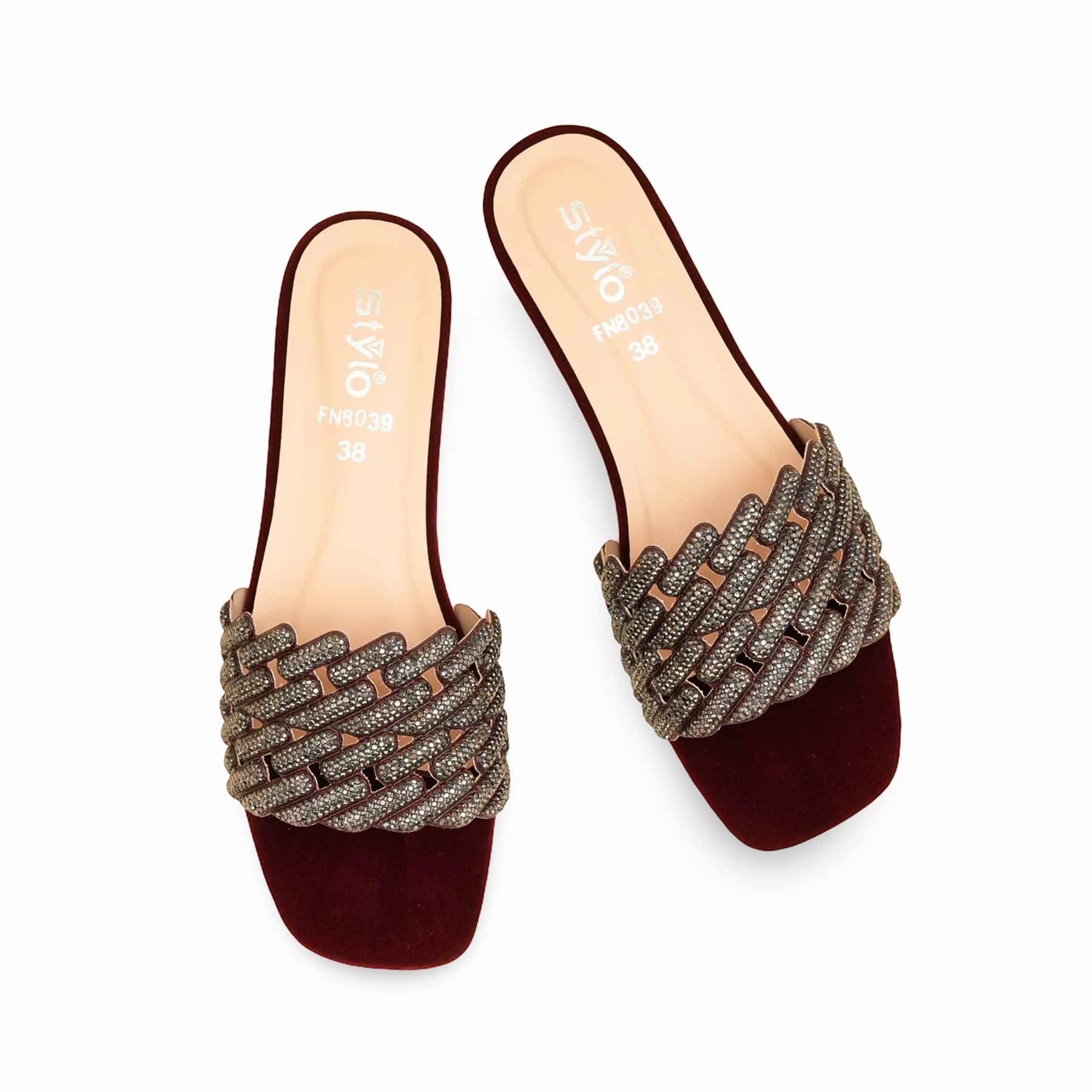 Maroon Fancy Slipper For Women FN8039 Mesh Lining