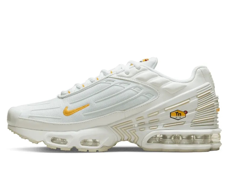 Men's Nike Air Max Plus TN III (White/Gold) Adaptive Flex Grooves Neutral Control
