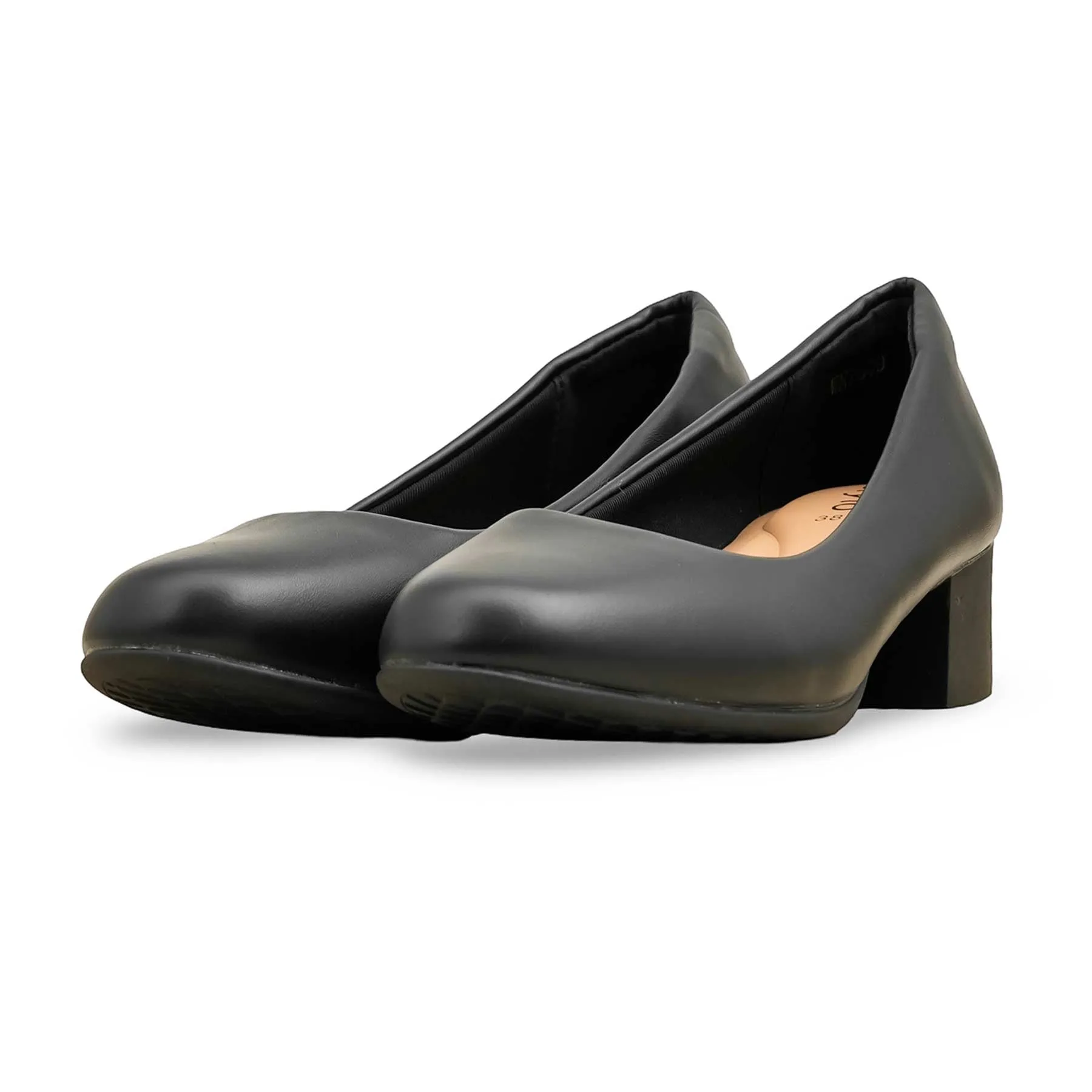Alluring Design Lace Loop Black Court Shoes For Women WN7509