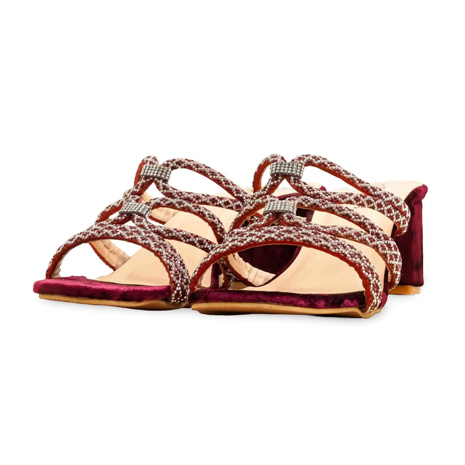 Sleek Dress Shoes Instant Glam Maroon Fancy Women Slipper FN7988