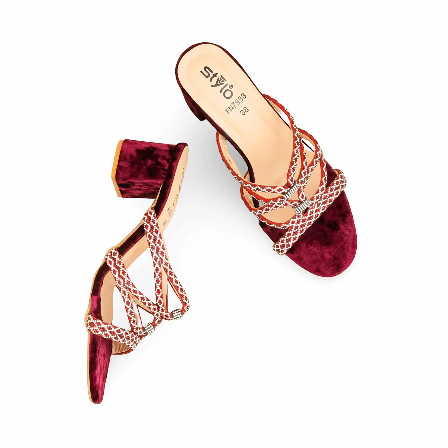 synthetic material Elegant Heels Maroon Fancy Women Slipper FN7988