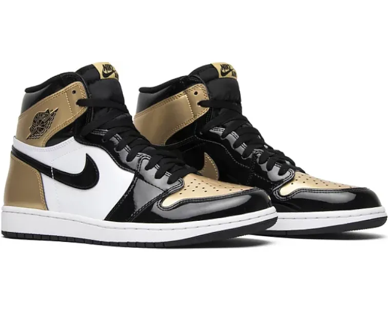Lateral Support Frame Easy To Clean Men's Nike Air Jordan 1 Retro High NRG (Patent Gold Toe)
