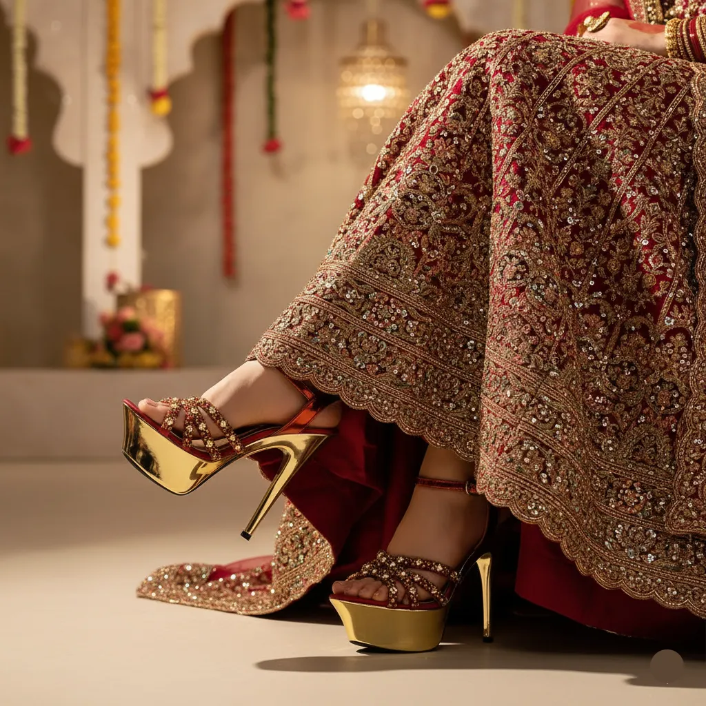 Stunning Style Height Boost Maroon Fancy Bridal Sandal FN6153