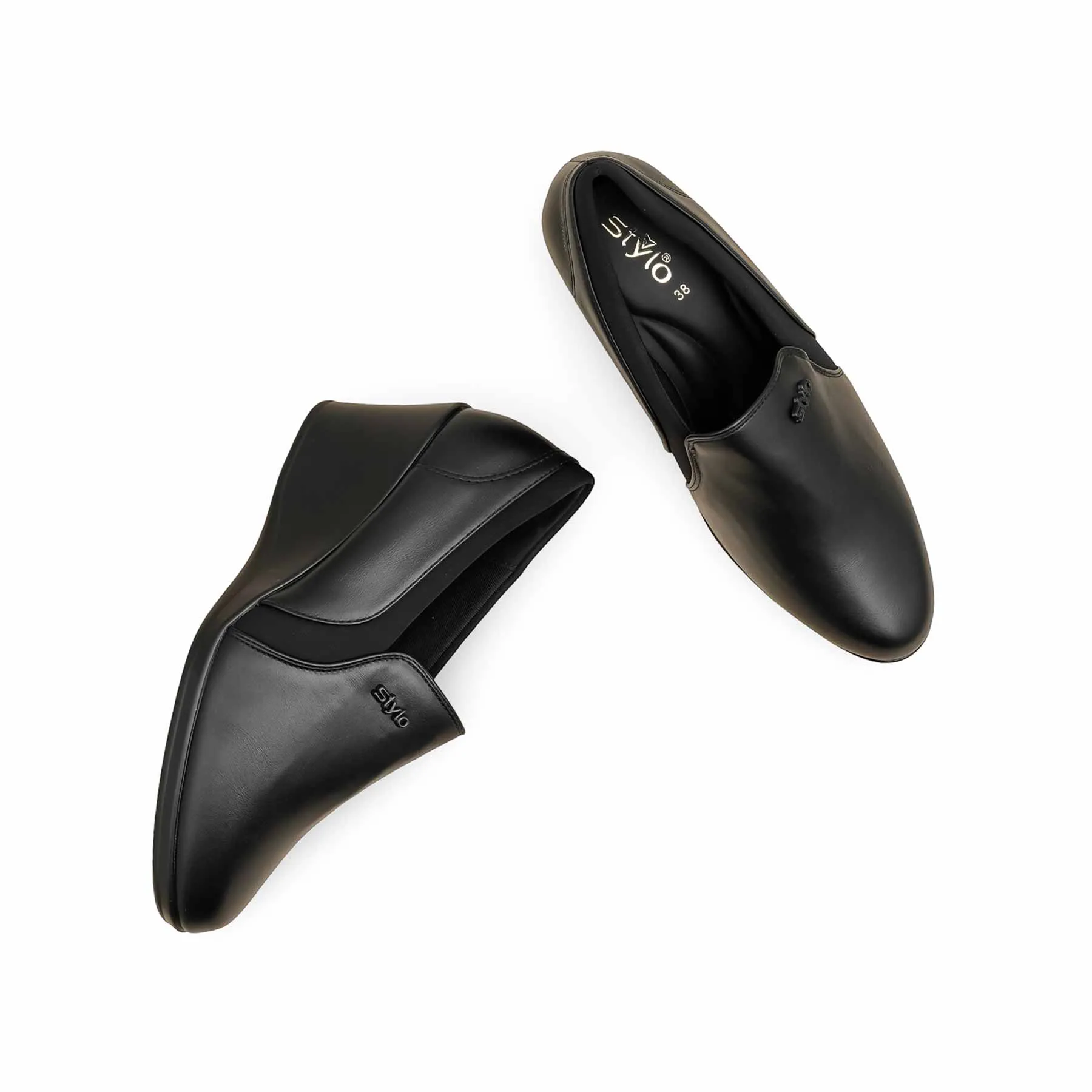 Top View Everyday Walk Black Court Shoes For Ladies WN7510