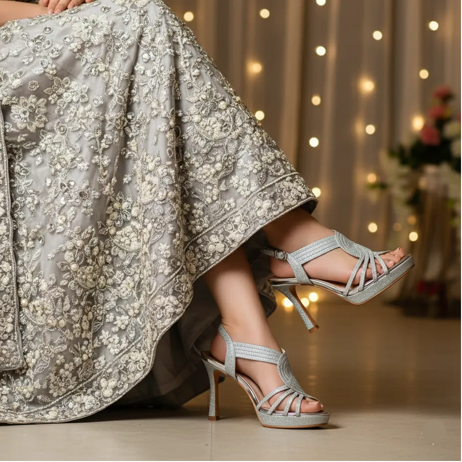 high-end design Comfy Heels Silver Fancy Bridal Sandal FN6240