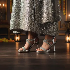 Classic Dress Shoes Silver Fancy Bridal Sandal FN6233