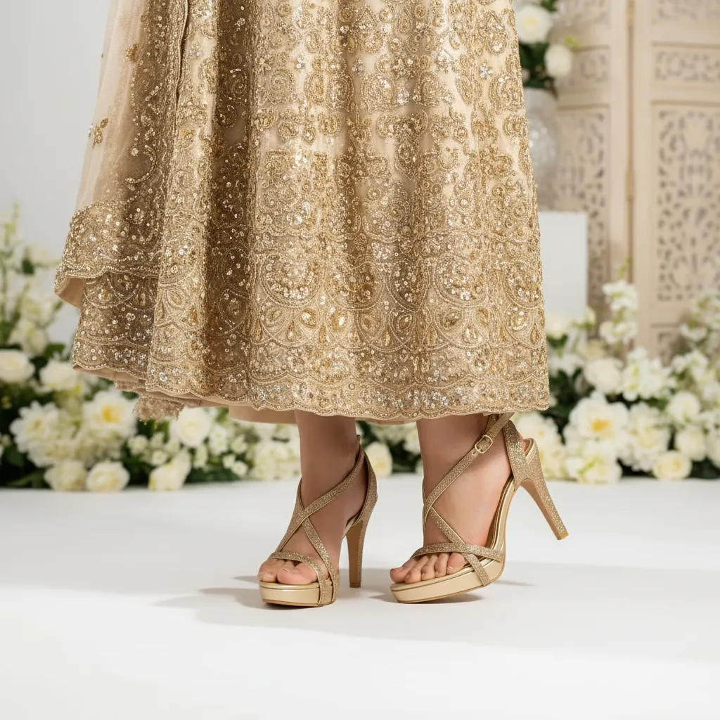 Buckle Up Stiletto Chic Golden Fancy Bridal Sandal FN6177