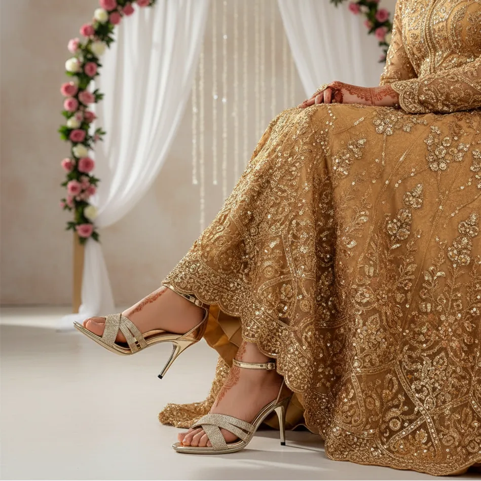 Sleek Shape Boho Spark Golden Fancy Bridal Sandal FN6041