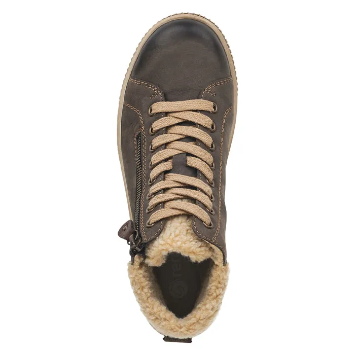 Windproof Fit Womens Remonte Columbo Teddy in Smoke/Beige/Brown Neutral palette